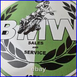 Vintage BMW Sign Porcelain Motorcycle Gas Pump Service Auto Sign