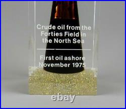 Vintage BP First Oil Forties Field Nov 1975 North Sea Oil Perspex Paperweight