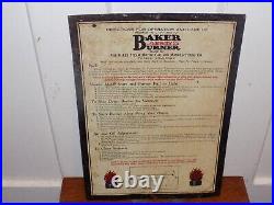 Vintage Baker Automatic Burner Steam Motor Car Dealer Tin Instruction Sign