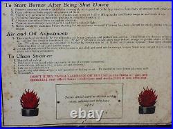 Vintage Baker Automatic Burner Steam Motor Car Dealer Tin Instruction Sign