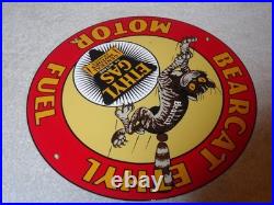 Vintage Bearcat Ethyl & General Motors Cat 11 3/4 Porcelain Metal Gasoline Sign