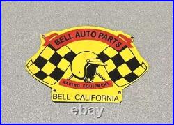 Vintage Bell Racing Equipment Helmets Porcelain Sign Car Gas Oil Truck