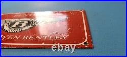 Vintage Bentley Porcelain Gas Automobile Sales Service Station Pump Plate Sign