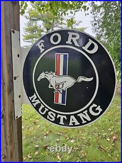 Vintage Black 1960's Ford Mustang Porcelain Double-sided Flange Sign