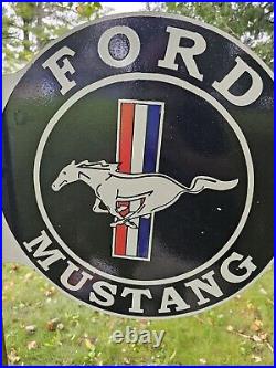 Vintage Black 1960's Ford Mustang Porcelain Double-sided Flange Sign