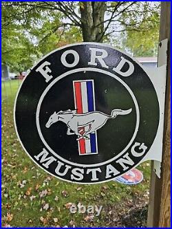 Vintage Black 1960's Ford Mustang Porcelain Double-sided Flange Sign