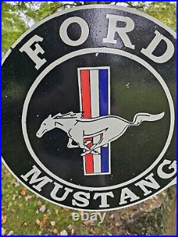 Vintage Black 1960's Ford Mustang Porcelain Double-sided Flange Sign