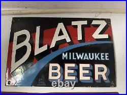 Vintage Blatz Beer Alcohol 12 Porcelain Sign Car Gas Truck Gasoline