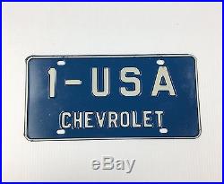 Vintage Blue Chevrolet 1 USA Original Dealer License Plate 1-USA 1 U. S. A