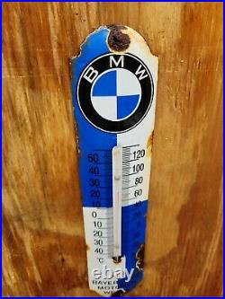 Vintage Bmw Thermometer Porcelain Sign German Auto Gas Race Car Dealership Oil