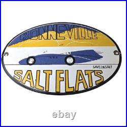 Vintage Bonneville Salt Flats Racing Sign Mod Rod Auto Gas Pump Porcelain Sign