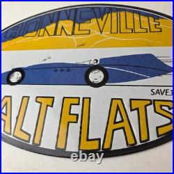 Vintage Bonneville Salt Flats Racing Sign Mod Rod Auto Gas Pump Porcelain Sign