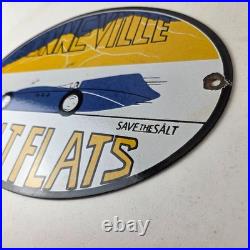 Vintage Bonneville Salt Flats Racing Sign Mod Rod Auto Gas Pump Porcelain Sign
