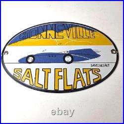 Vintage Bonneville Salt Flats Racing Sign Mod Rod Auto Gas Pump Porcelain Sign