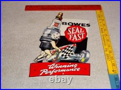 Vintage Bowes Seal Fast Performance Race Car & Spark Plug 12 Metal Gas Oil Sign