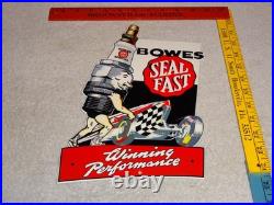 Vintage Bowes Seal Fast Performance Race Car & Spark Plug 12 Metal Gas Oil Sign