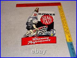 Vintage Bowes Seal Fast Performance Race Car & Spark Plug 12 Metal Gas Oil Sign
