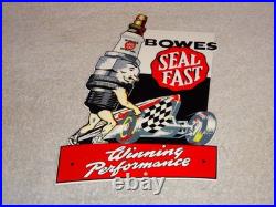 Vintage Bowes Seal Fast Performance Race Car & Spark Plug 12 Metal Gas Oil Sign