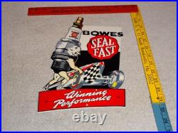 Vintage Bowes Seal Fast Performance Race Car & Spark Plug 12 Metal Gas Oil Sign