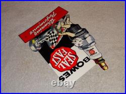 Vintage Bowes Seal Fast Performance Race Car & Spark Plug 12 Metal Gas Oil Sign