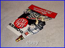 Vintage Bowes Seal Fast Performance Race Car & Spark Plug 12 Metal Gas Oil Sign