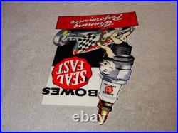 Vintage Bowes Seal Fast Performance Race Car & Spark Plug 12 Metal Gas Oil Sign
