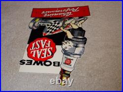 Vintage Bowes Seal Fast Performance Race Car & Spark Plug 12 Metal Gas Oil Sign