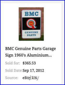 Vintage British Motor Corporation Bmc Parts & Service 24 Metal Car Dealer Sign