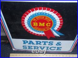 Vintage British Motor Corporation Bmc Parts & Service 24 Metal Car Dealer Sign