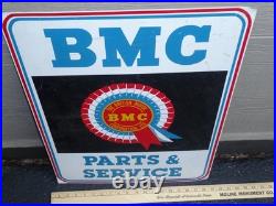 Vintage British Motor Corporation Bmc Parts & Service 24 Metal Car Dealer Sign