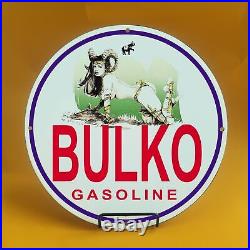 Vintage Bulko Oil Gasoline Porcelain Gas Service Station Auto Pump Plate Sign