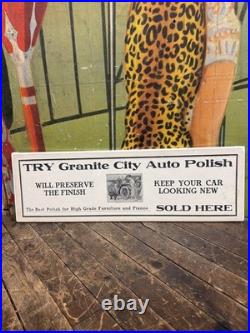 Vintage C. 1910 Granite City Auto Polish Sign Gas Oil Car Graphic Garage Pianos