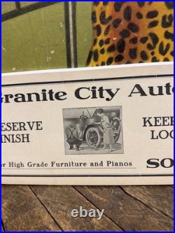 Vintage C. 1910 Granite City Auto Polish Sign Gas Oil Car Graphic Garage Pianos
