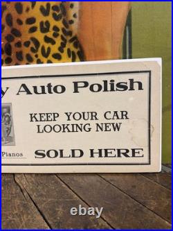 Vintage C. 1910 Granite City Auto Polish Sign Gas Oil Car Graphic Garage Pianos