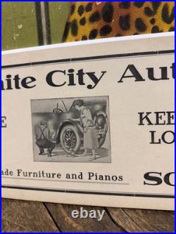 Vintage C. 1910 Granite City Auto Polish Sign Gas Oil Car Graphic Garage Pianos