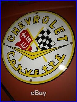 Vintage CHEVROLET CORVETTE porcelain metal dealer service shop sign Rare car vtg