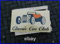 Vintage CLASSIC CAR CLUB Enamel Porcelain Sign // Great Gift for HOT ROD Car Fan