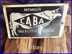 Vintage Caba Cow Beef Dairy Porcelain Sign Car Gas Oil Truck