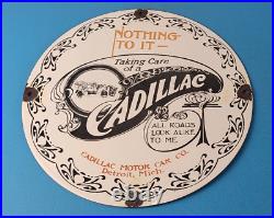 Vintage Cadillac Motor Car Co Sign Gas Pump Plate Automobiles Porcelain Sign