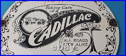 Vintage Cadillac Motor Car Co Sign Gas Pump Plate Automobiles Porcelain Sign