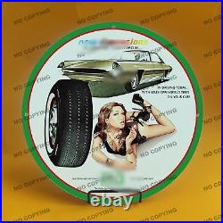 Vintage Car Moto Girl 12'' Gas Station Service Man Cave Oil Porcelain Sign 013