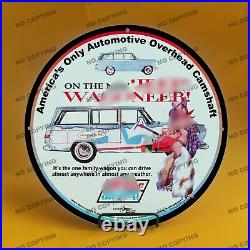 Vintage Car Moto Girl 8'' Gas Station Service Man Cave Oil Porcelain Sign 039