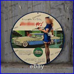 Vintage Car Pinupgirl Style Gas Station Service Man Cave Oil Porcelain Sign 023