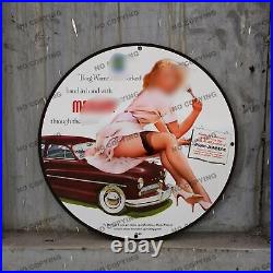 Vintage Car Pinupgirl Style Gas Station Service Man Cave Oil Porcelain Sign 071