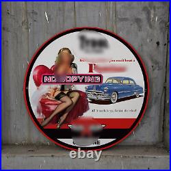 Vintage Car Pinupgirl Style Gas Station Service Man Cave Oil Porcelain Sign 120