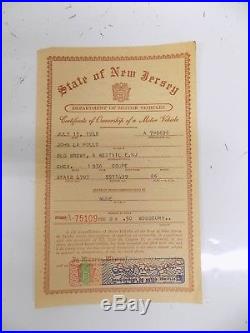 Vintage Car Title 1936 36 Chevy Coupe Historical Document State of New Jersey
