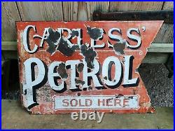 Vintage Carless Petrol Double Sided Enamel Sign- Automobilia Motor Collectable