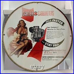 Vintage Carter Carburetor Porcelain Engine Auto Motor Gasoline Enamel Metal Sign