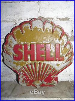 Vintage Cast Metal Shell Garage Gas Station Sign + Fixings -1950s/60s Circa