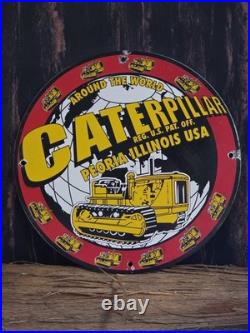 Vintage Caterpillar Sales Service 12 Porcelain Sign Gas Car Truck Oil